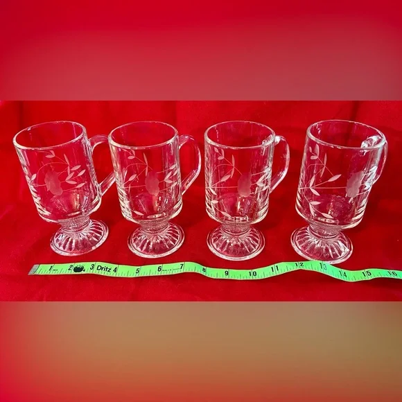 Princess House Heritage Etched Glass Irish Coffee Mug Set of 4 - Picture 3 of 7